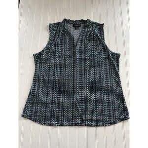 Liz Claiborne Womens XL Geometric Blouse Sleeveless V Neck Pleated Top